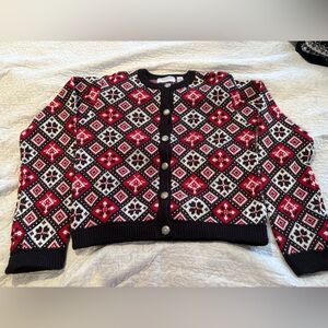 Vintage Old Navy Fair Isle Red and Black Patterned Cardigan